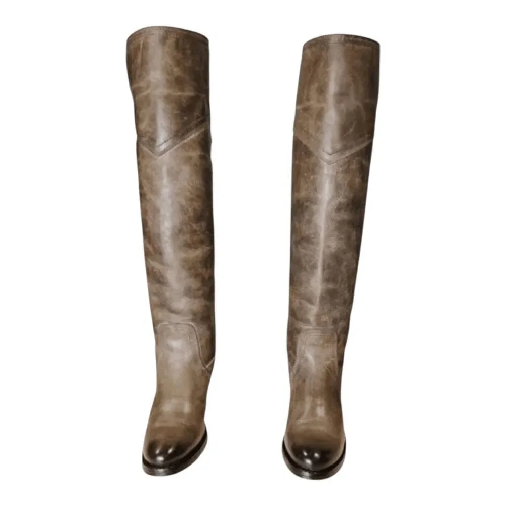 FRYE Jane Distressed Leather Over The Knee Boot Size 5.5B